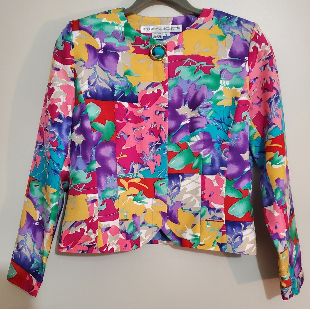 Anne Crimmins for UMI Collections vtg silk floral straight skirt blazer suit 8 - Picture 7 of 12